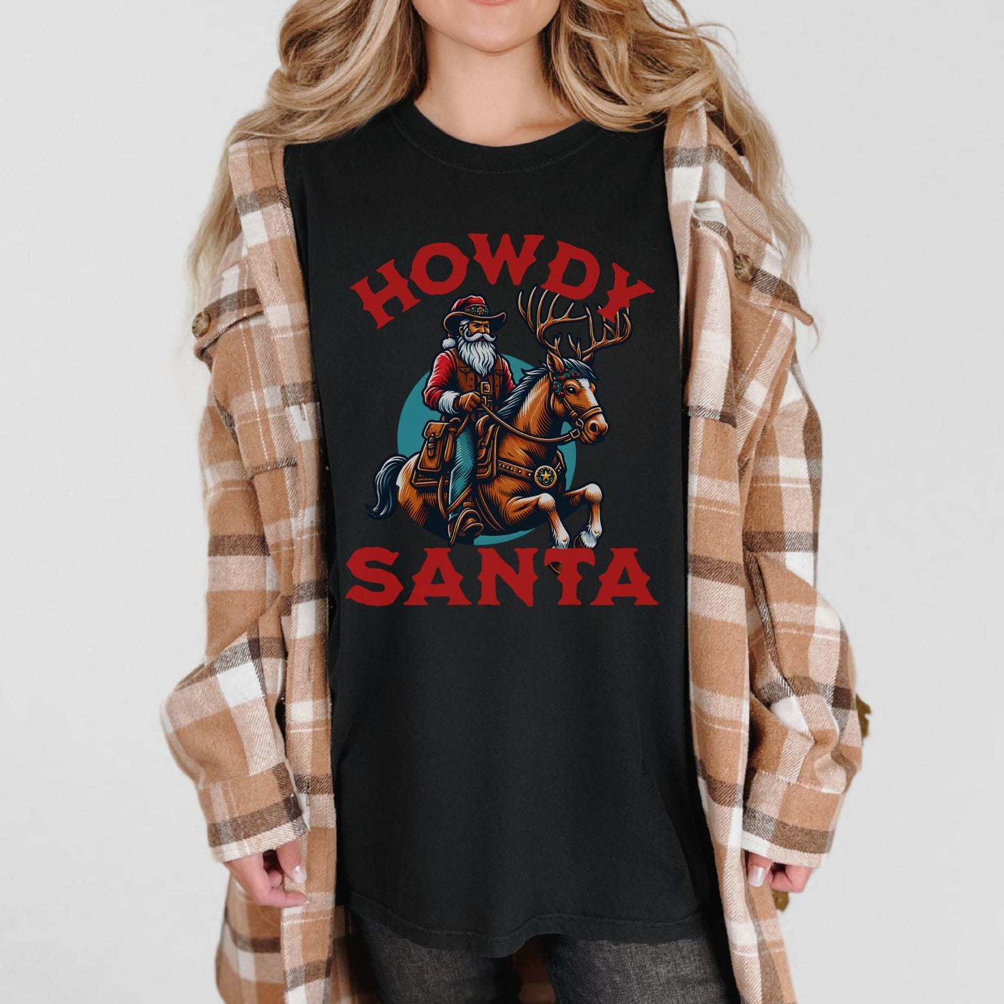 Retro Howdy Santa Western Comfort Colors Cowboy Santa T-shirt