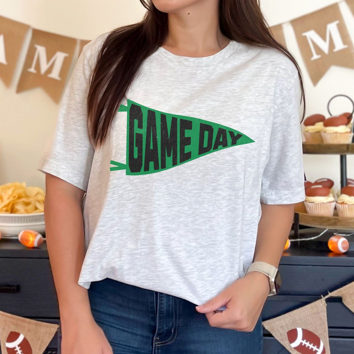 Trendy Green and Black Football Game Day Shirt for Tailgating