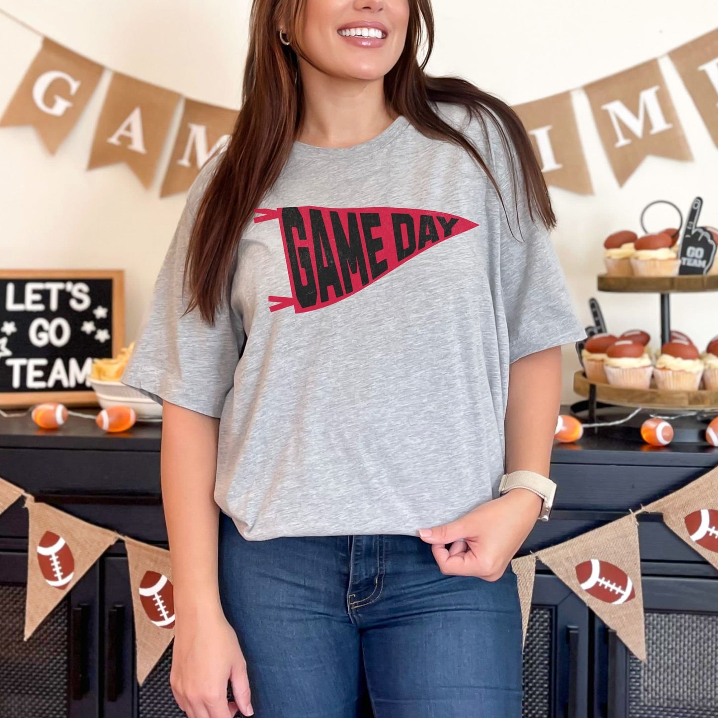 Trendy Red and Black Football Game Day Shirt for Tailgating