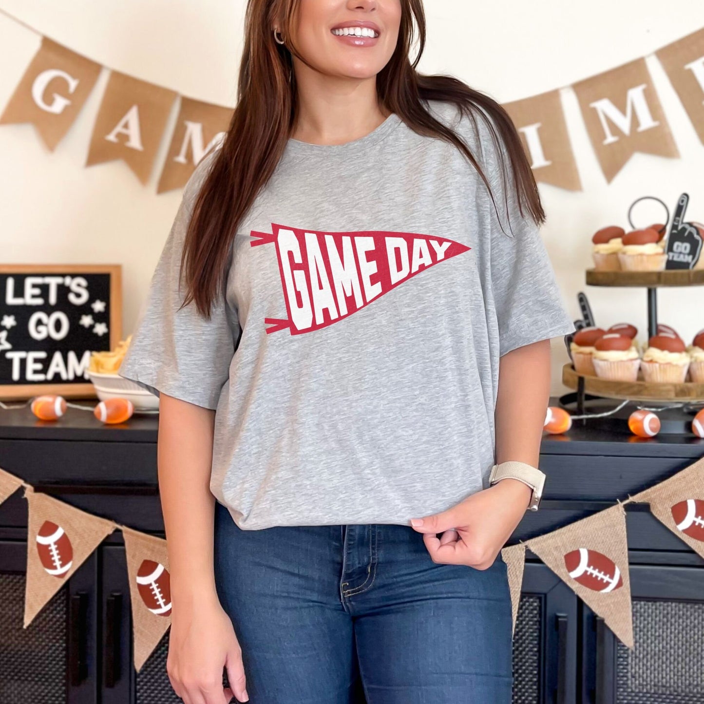 Trendy Red and White Football Game Day Shirt for Tailgating