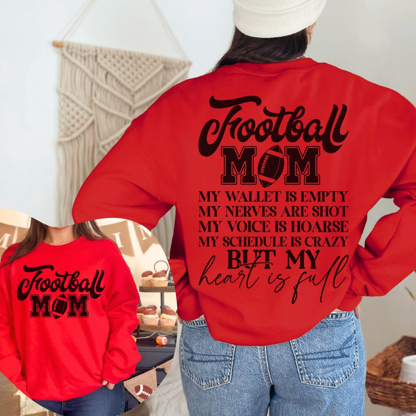 Football Mom Sweatshirt - Full Heart  Game Day Crewneck for Sports Mom