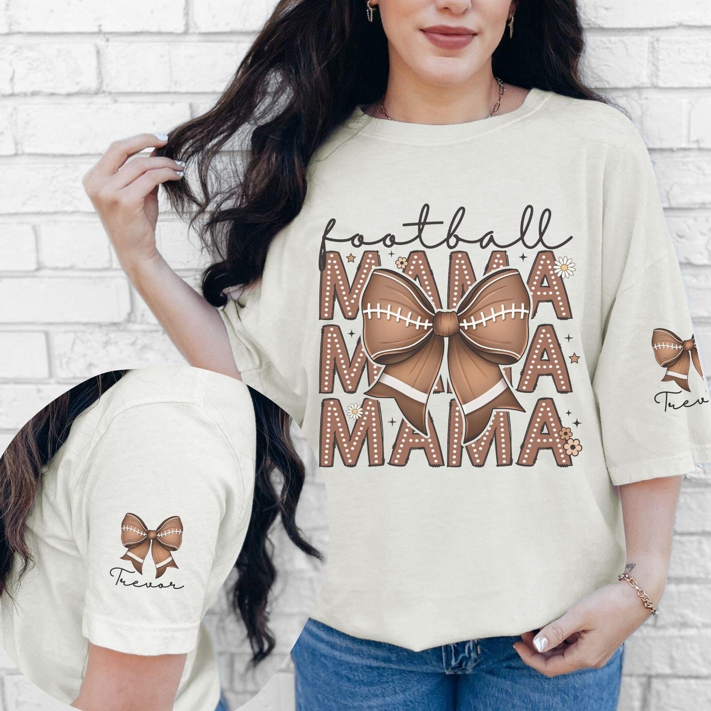 Football Mama Coquette with Custom name on left sleeve Shirt