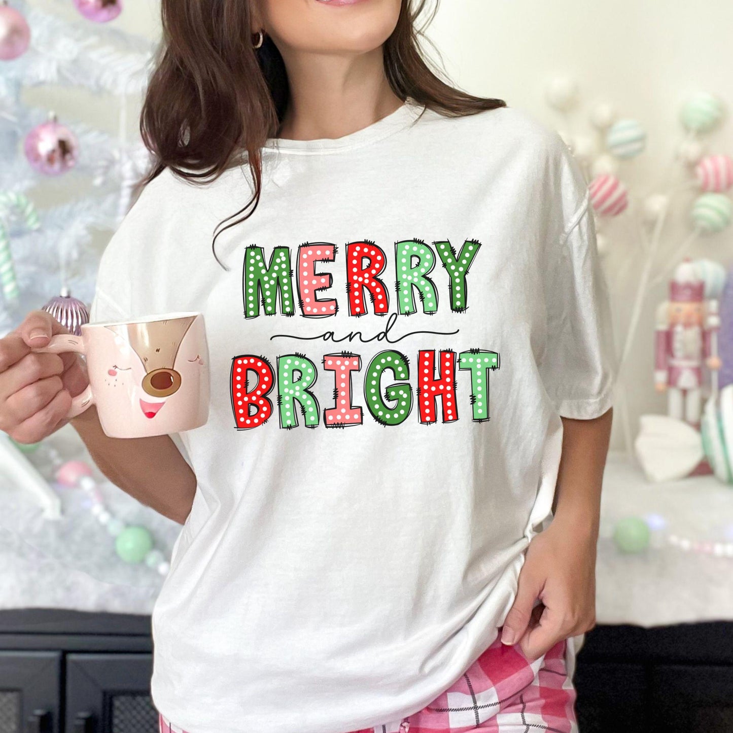 Merry & Bright Christmas Doodle Comfort Colors Shirt