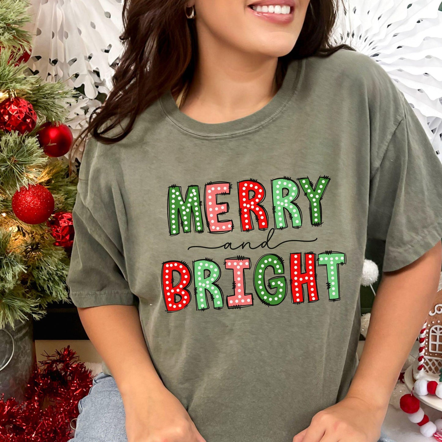 Merry & Bright Christmas Doodle Comfort Colors Shirt