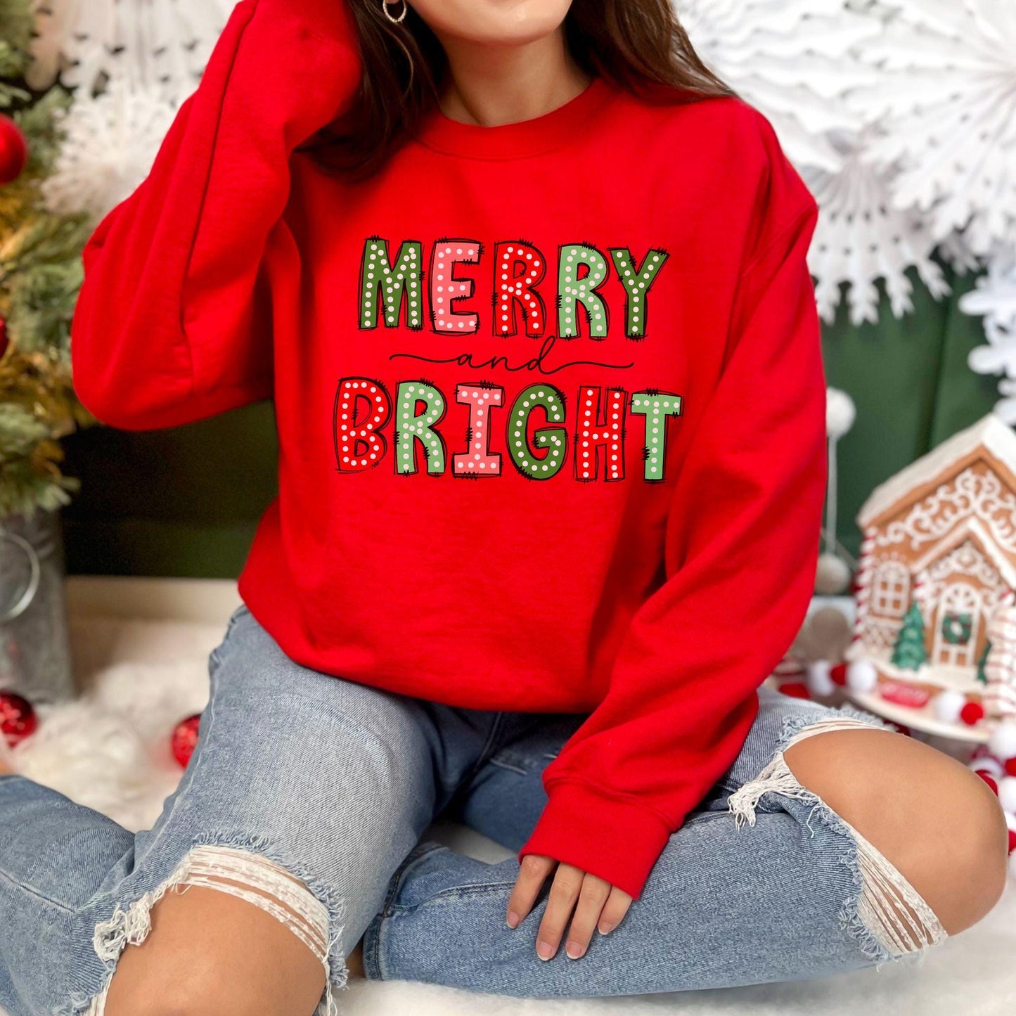 Merry & Bright Christmas Doodle Sweatshirt