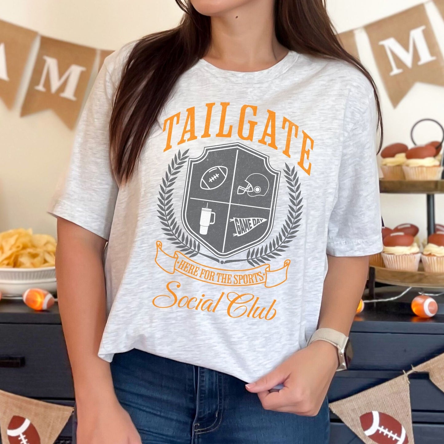 Tailgate orange and grey football social club shirt