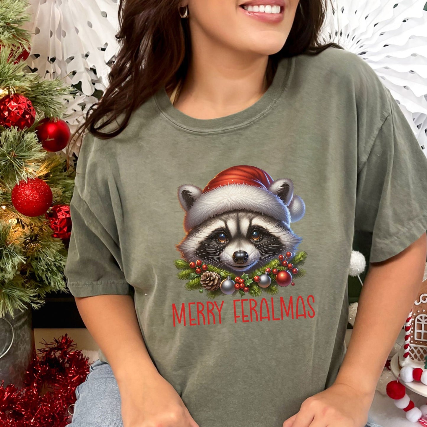 Retro Feral Raccoon Christmas Comfort Colors Shirt