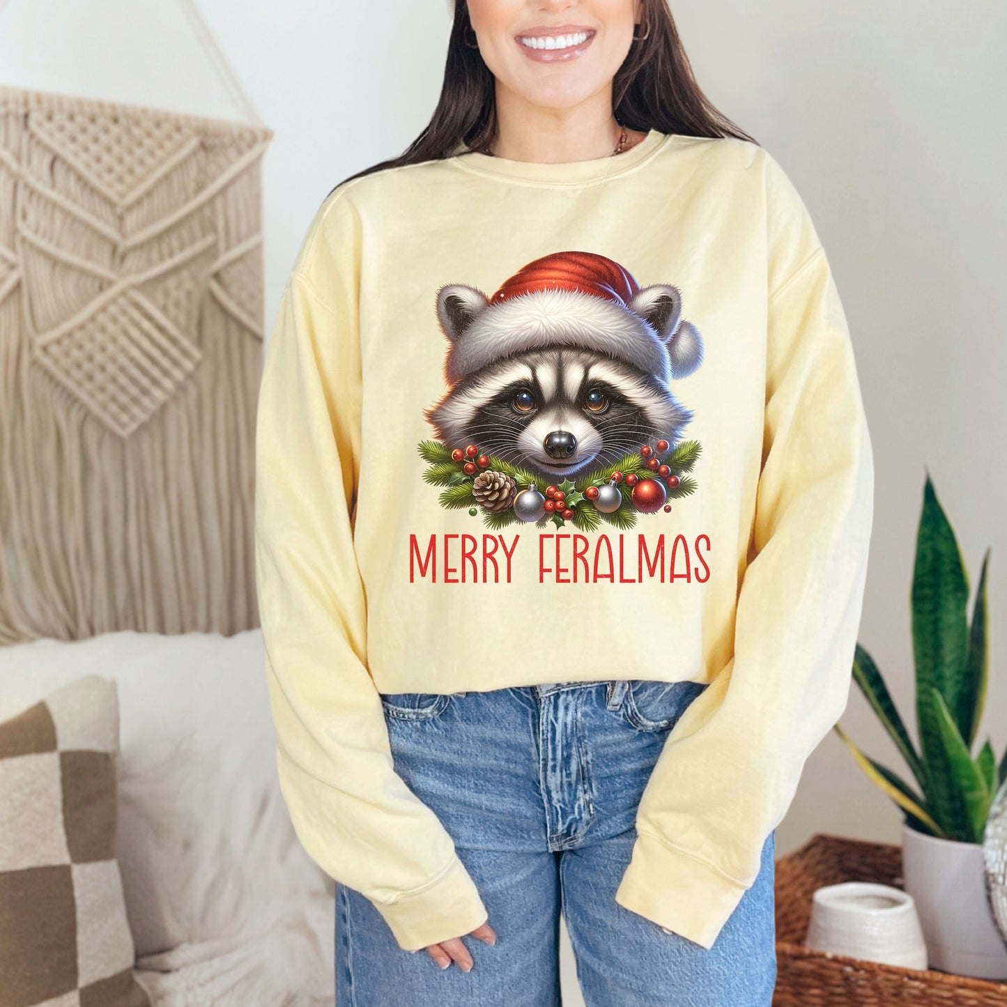 Retro Feral Raccoon Christmas Comfort Colors Sweatshirt