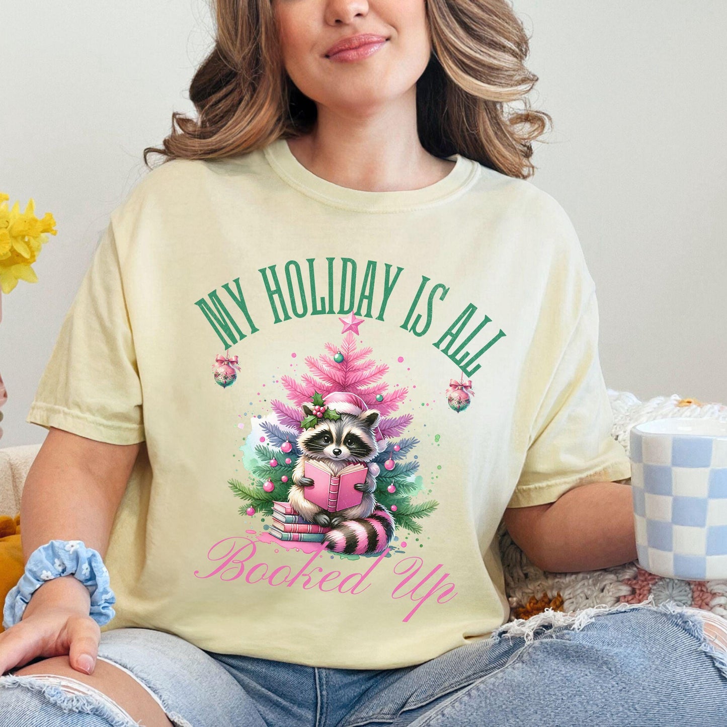 My Holiday Is All Booked Up Raccoon Christmas Comfort Colors Shirt