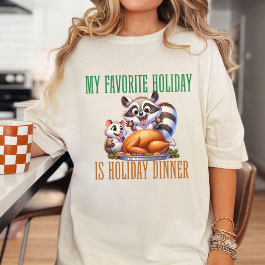 My Favorite Holiday Raccoon Turkey Comfort Colors Shirt