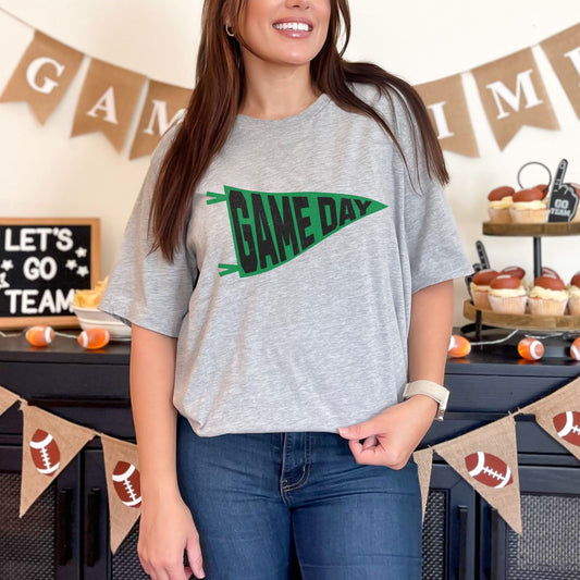 Trendy Green and Black Football Game Day Shirt for Tailgating