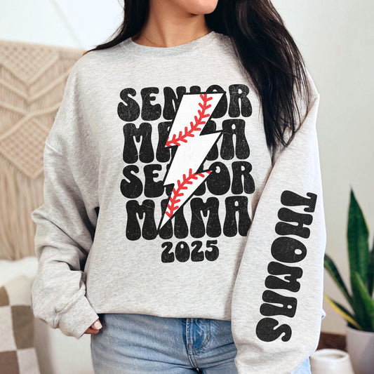 Retro Custom Senior Baseball Mom 2025 Sweatshirt With Name On Sleeve