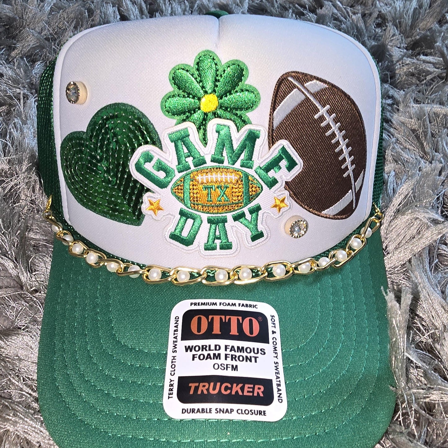 School Spirit Green and Yellow Football Trucker Hat, Game Day Trucker Hat