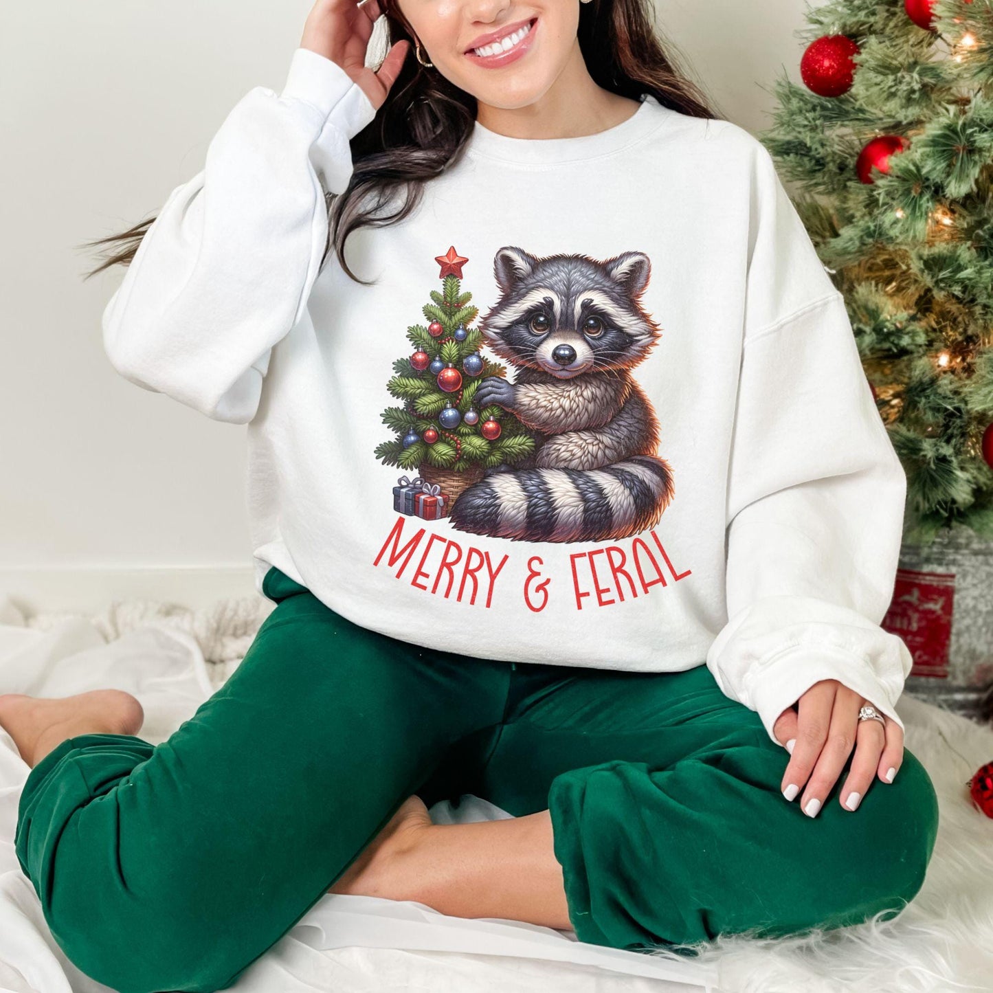 Merry & Feral Raccoon Christmas Sweatshirt, Trendy Christmas Shirt