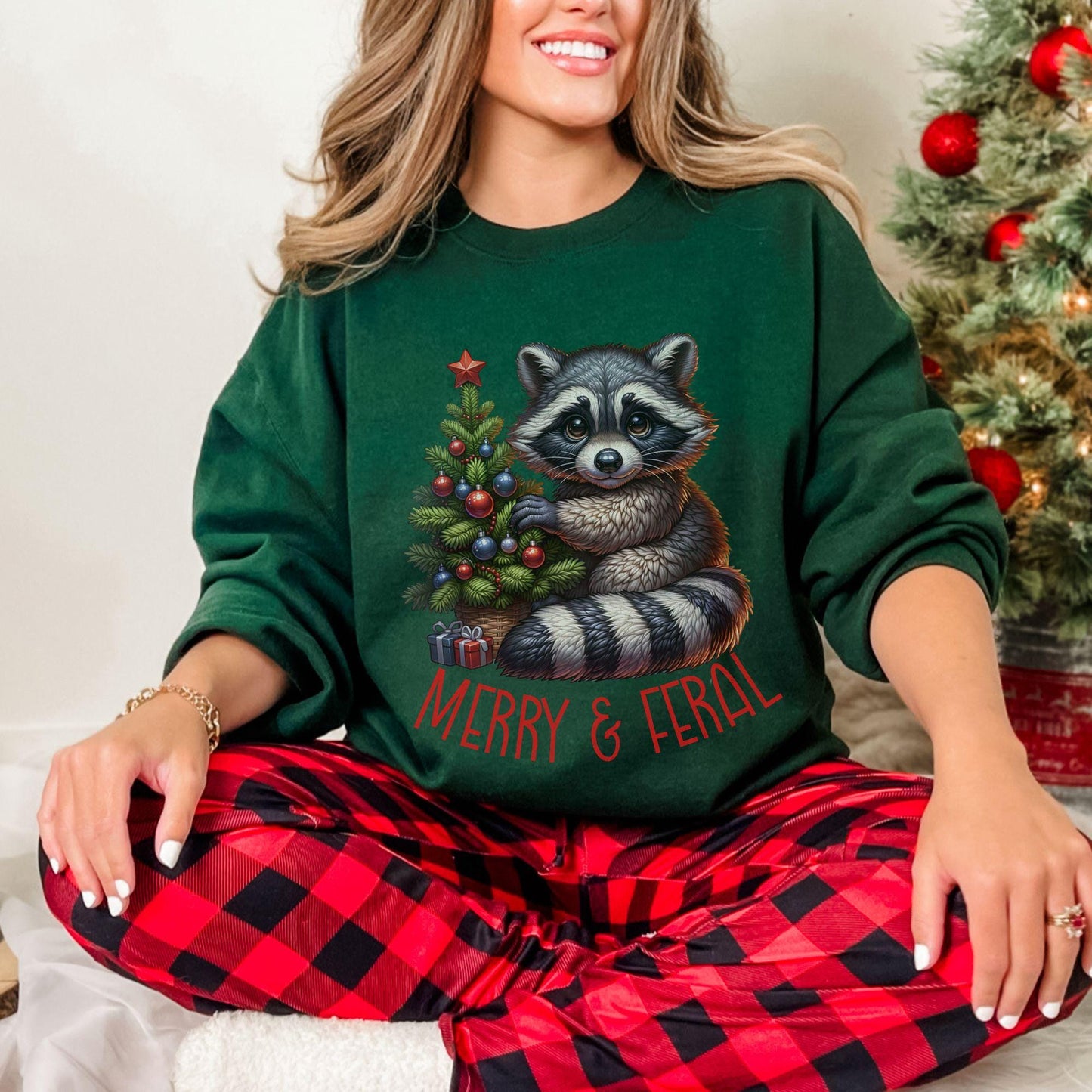 Merry & Feral Raccoon Christmas Sweatshirt, Trendy Christmas Shirt