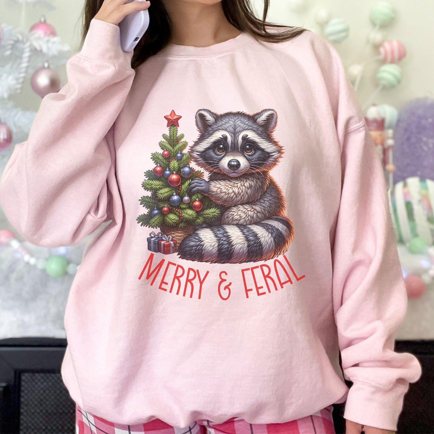 Merry & Feral Raccoon Christmas Sweatshirt, Trendy Christmas Shirt