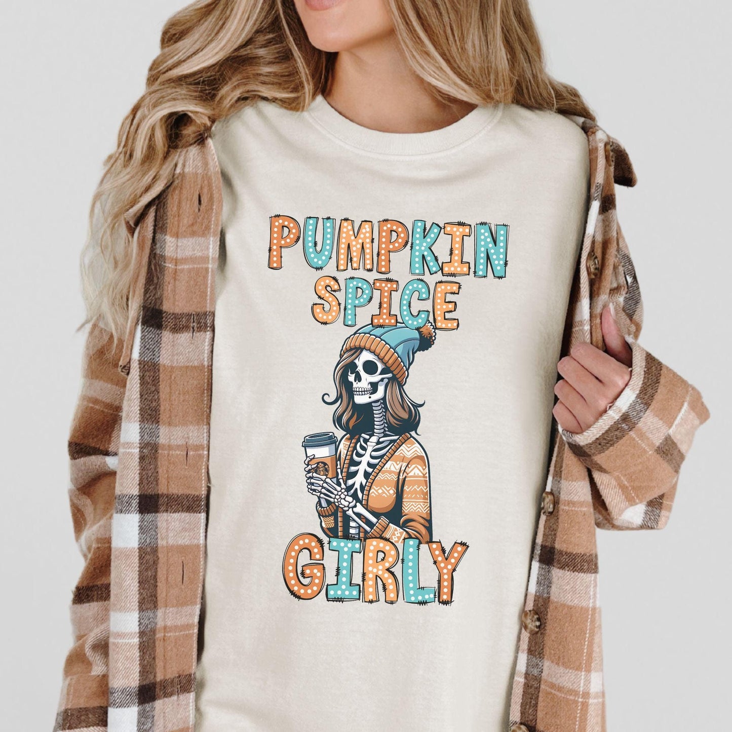 Doodle Dots Pumpkin Spice Girly Skeleton Fall Comfort Colors Shirt