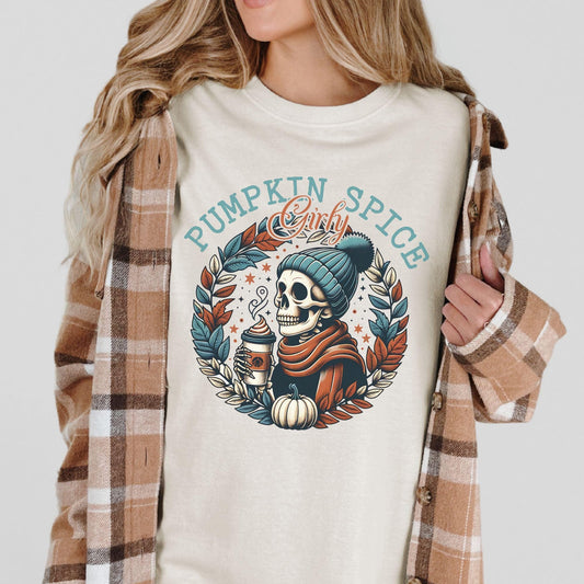 Pumpkin Spice Girly Skeleton Fall Comfort Colors Shirt