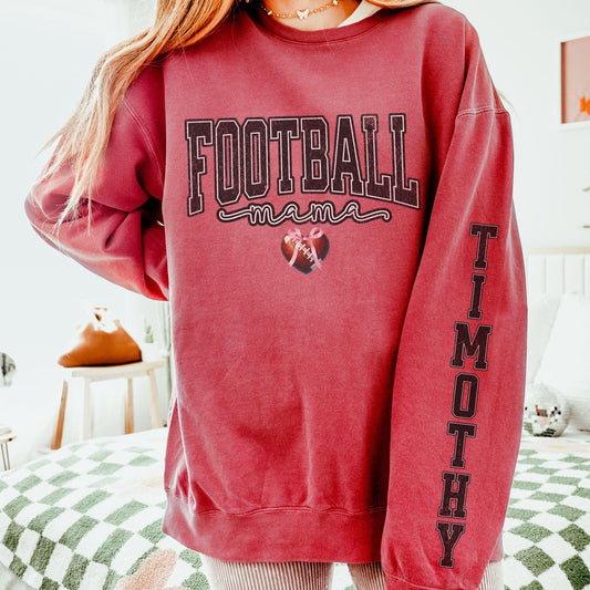 Coquette Custom Football Mama  Sweatshirt With Kid Name On Sleeve