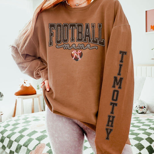 Coquette Varsity Style Retro Football Mama Custom Sleeve Print Comfort Colors Sweatshirt