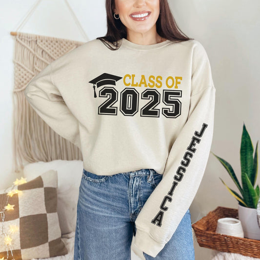 Custom Name Sleeve Print Class of 2025 Sweatshirt