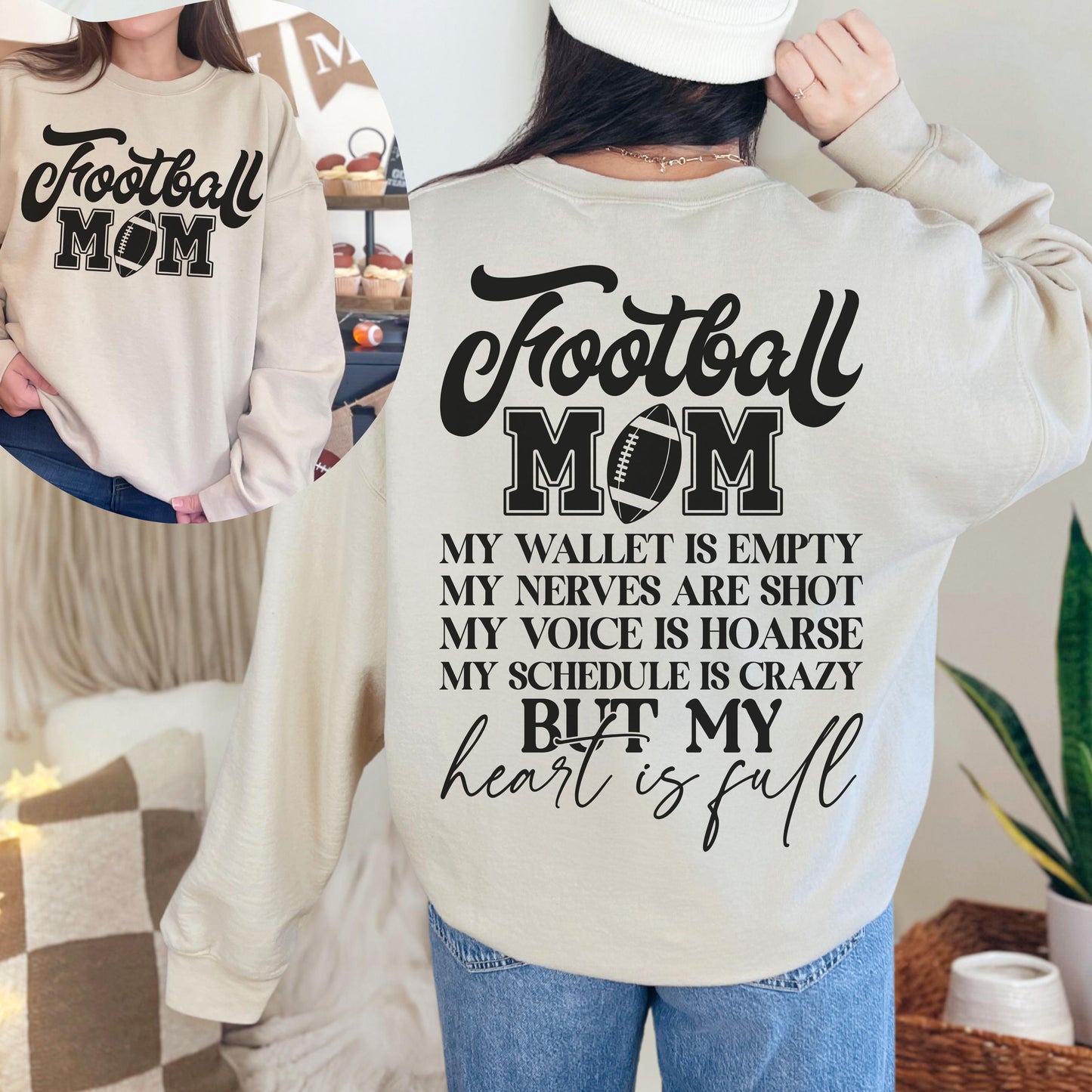 Football Mom Sweatshirt - Full Heart  Game Day Crewneck for Sports Mom