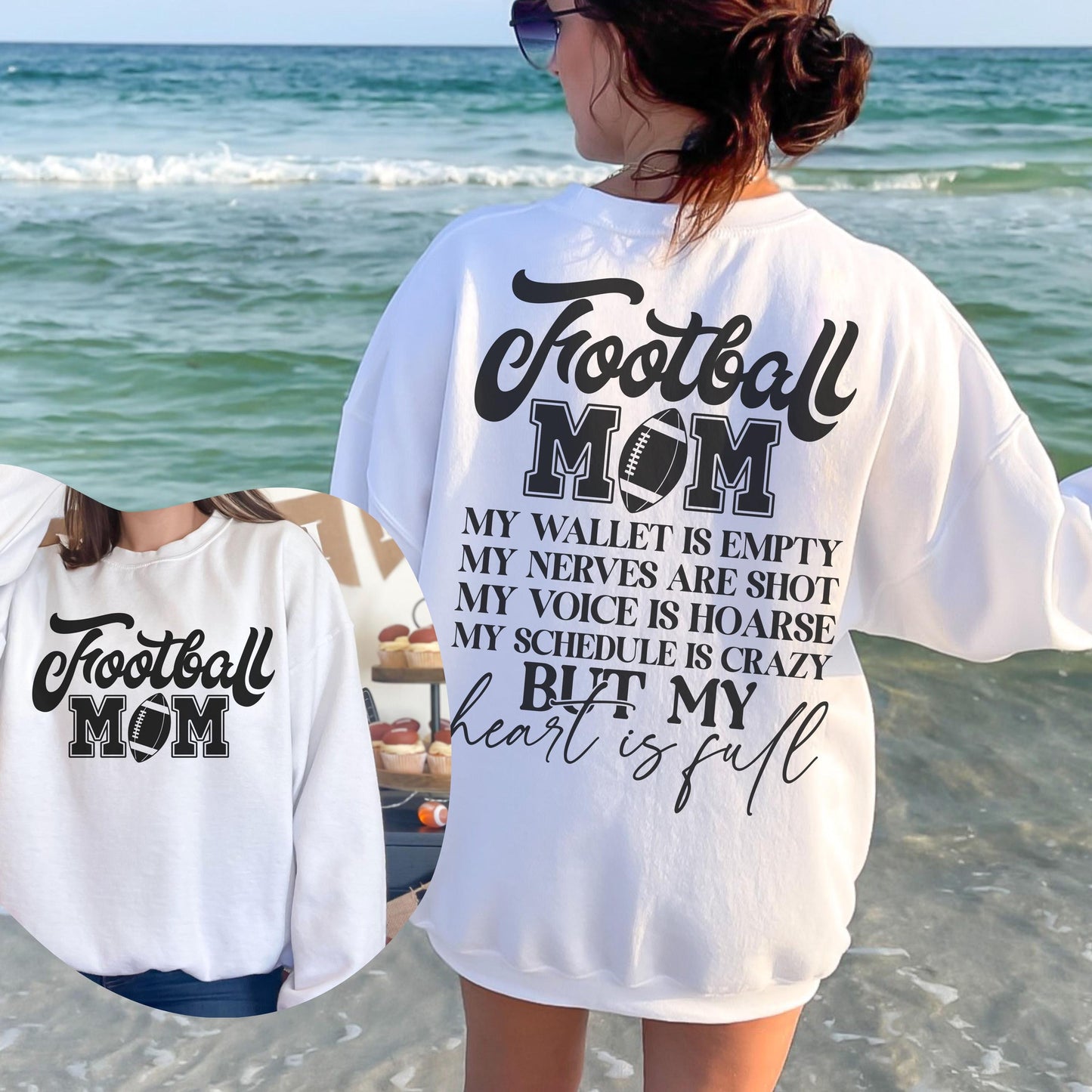 Football Mom Sweatshirt - Full Heart  Game Day Crewneck for Sports Mom