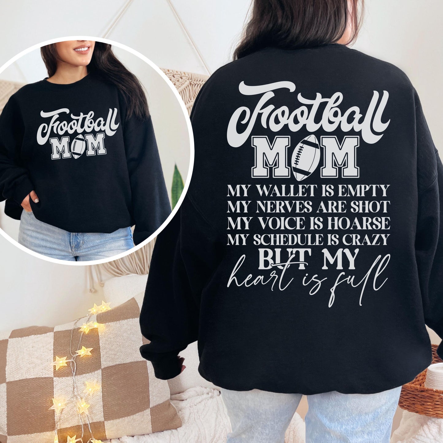 Football Mom Sweatshirt - Full Heart  Game Day Crewneck for Sports Mom