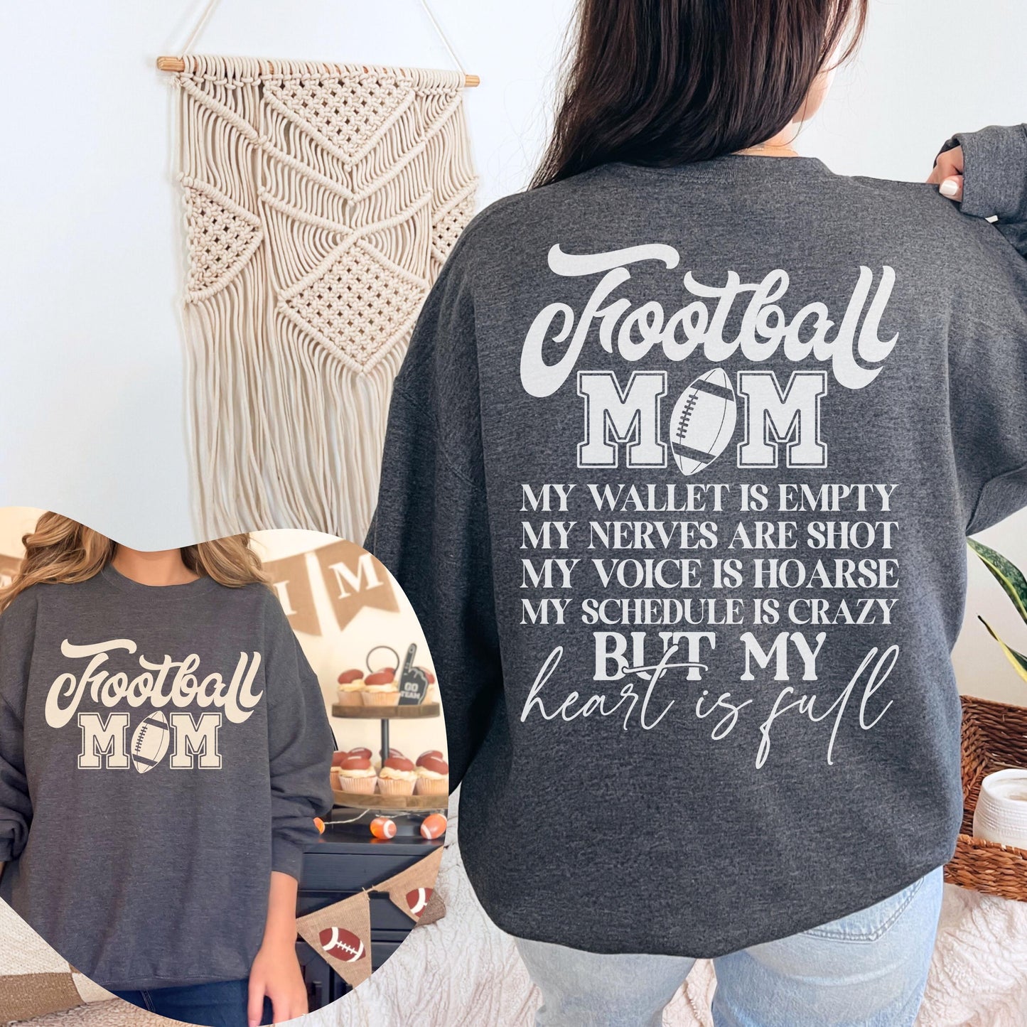 Football Mom Sweatshirt - Full Heart  Game Day Crewneck for Sports Mom