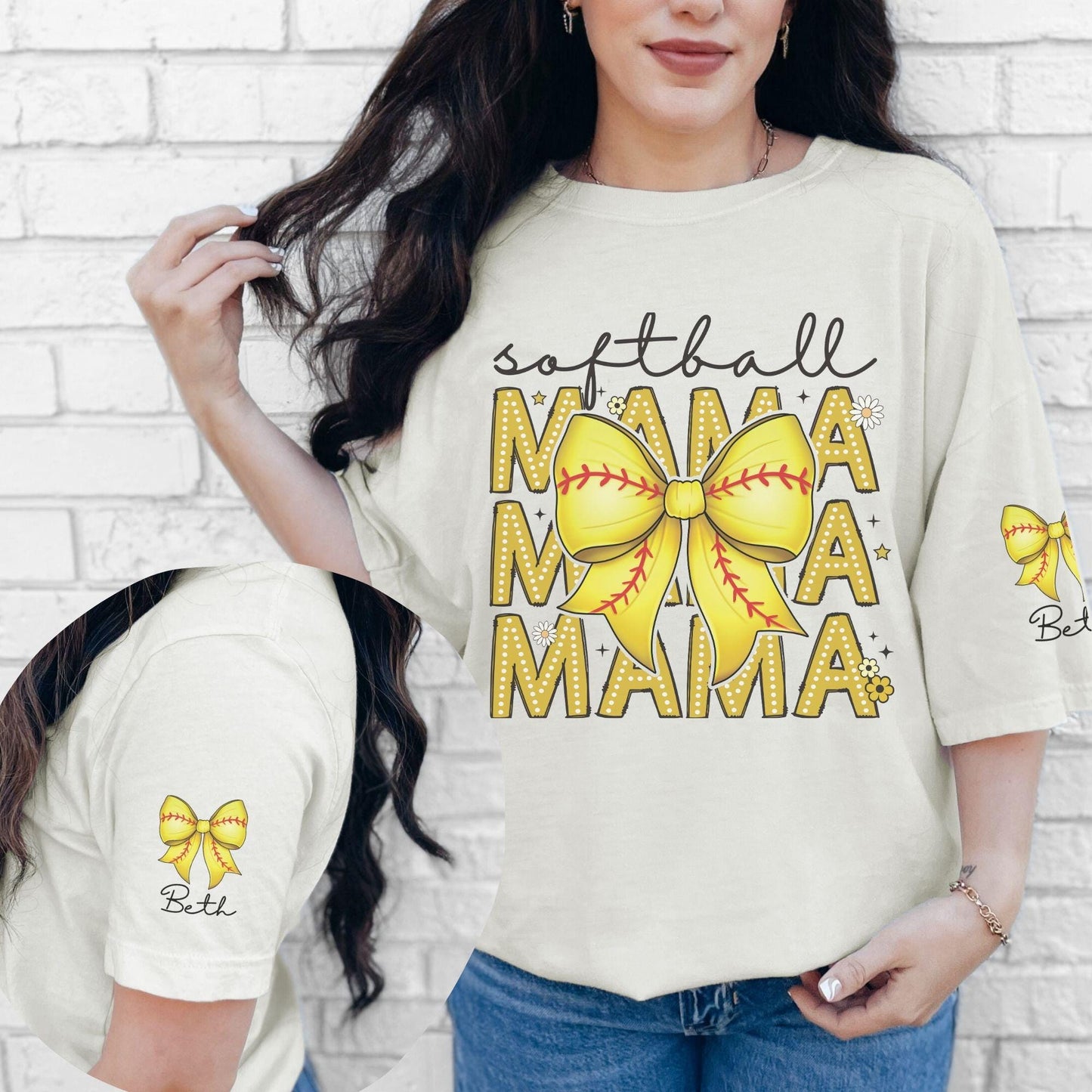 Custom Softball Mama Coquette Doodle Shirt