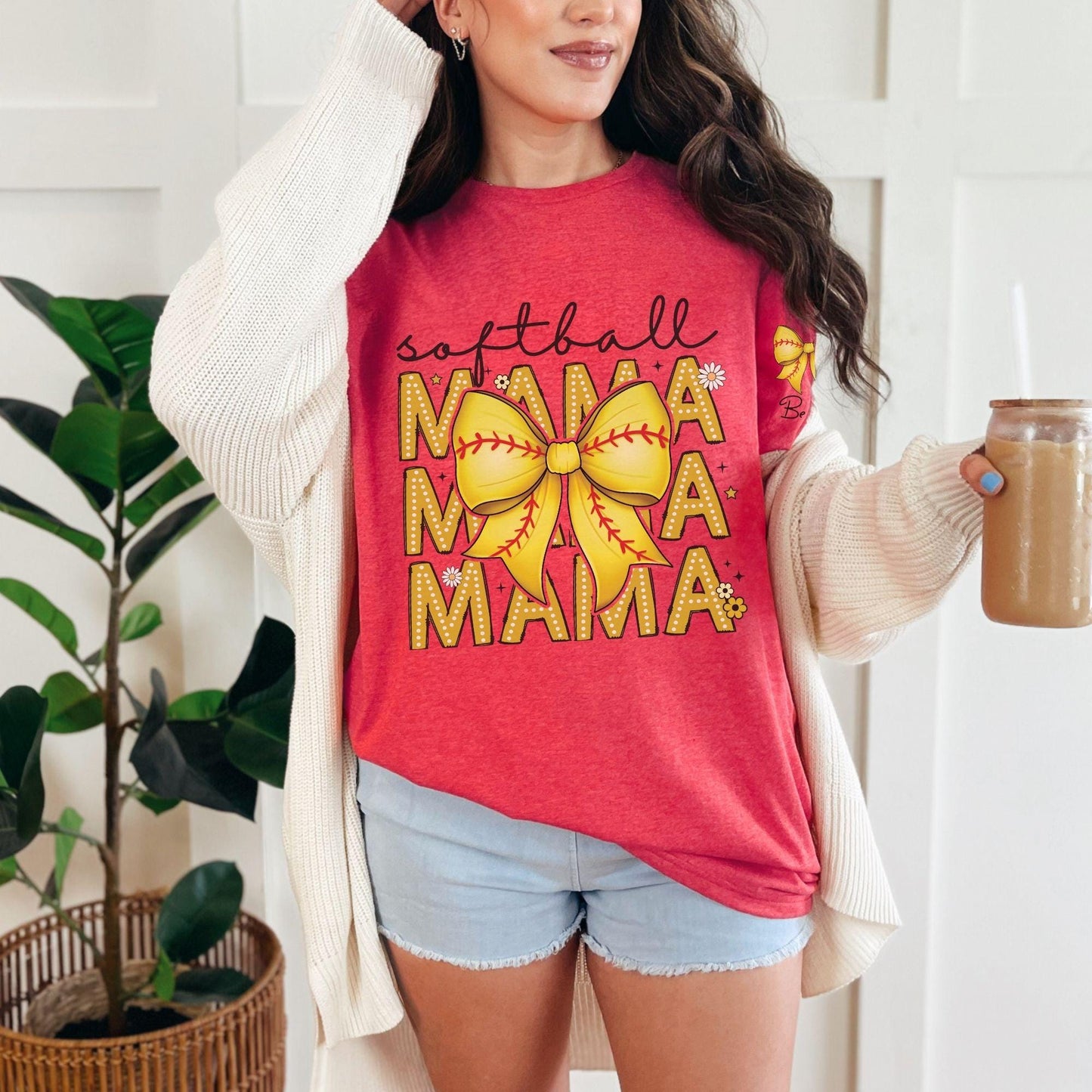 Custom Softball Mama Coquette Doodle Shirt