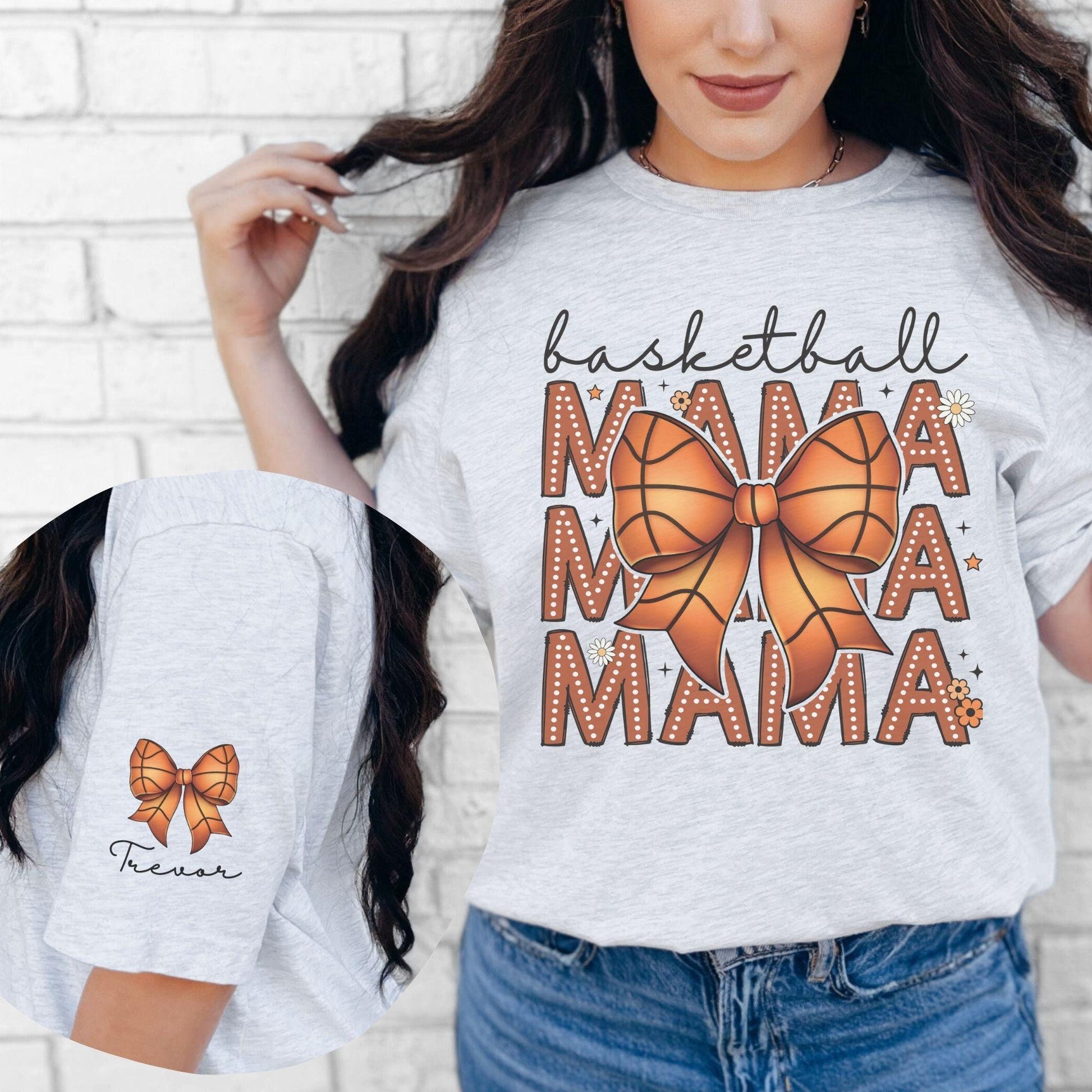 Basketball Mama Coquette Bow with custom name on the sleeve t-shirt