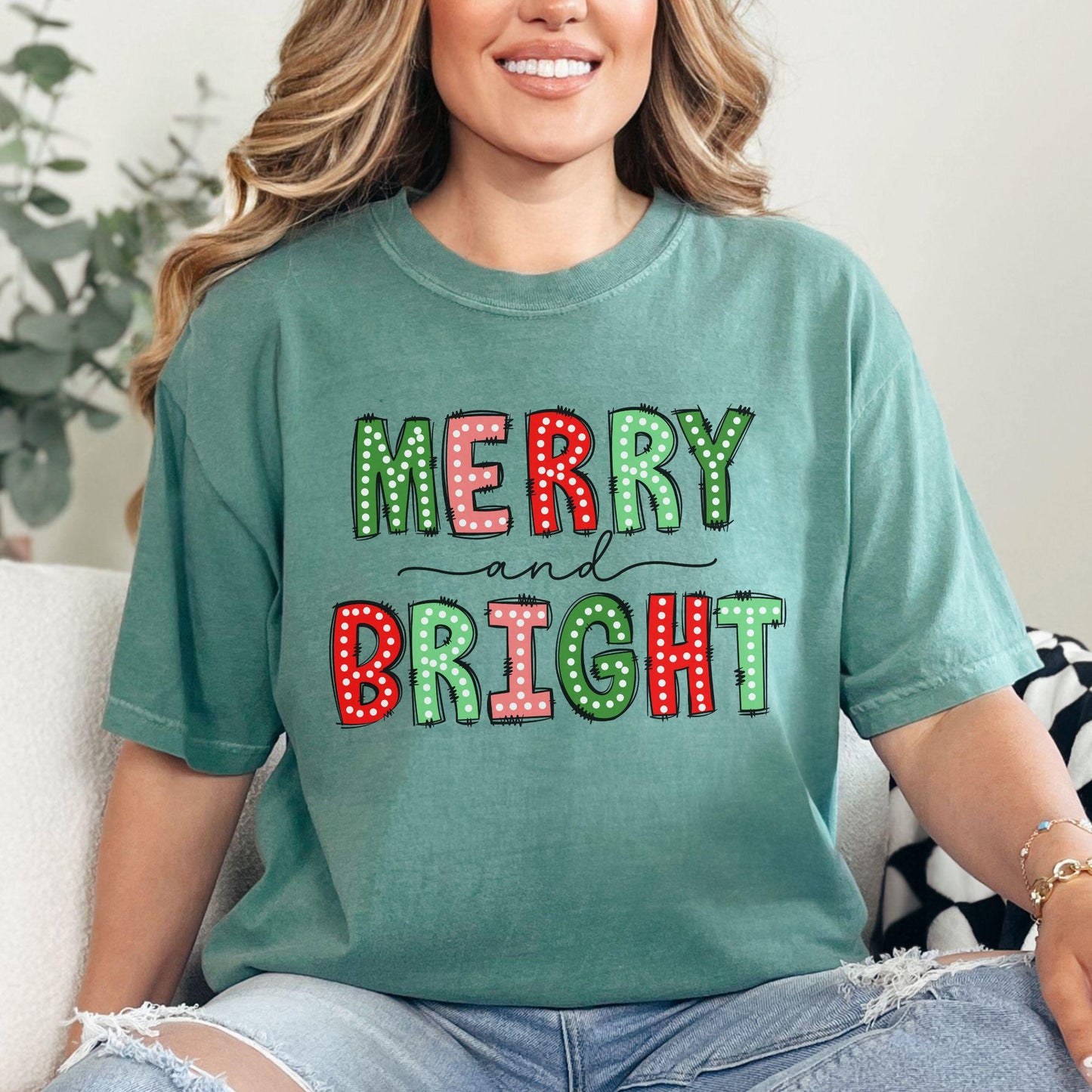 Merry & Bright Christmas Doodle Comfort Colors Shirt