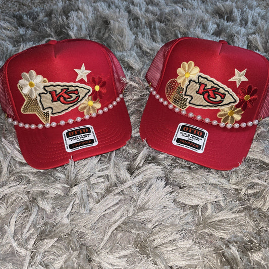 School Spirit Kanas Red and Gold Football Trucker Hat