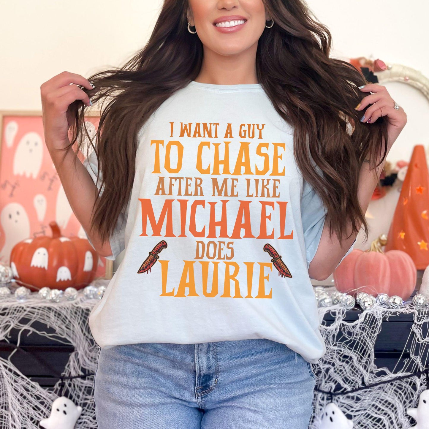 Horror Chase Me Comfort Colors Halloween Lover Scary Movie Buff Te