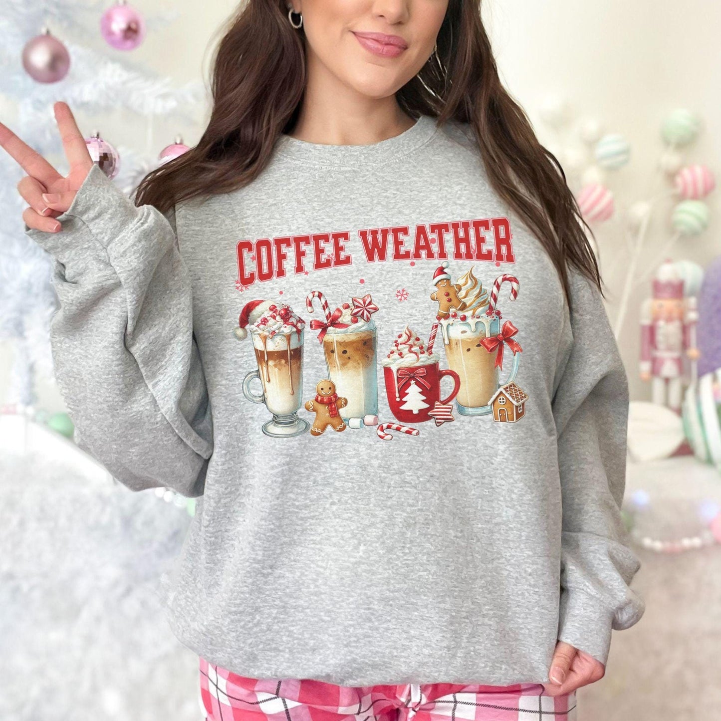 Coffee Weather with Christmas Latte Coffee design Sweatshirt