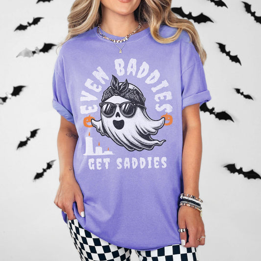 Even baddies get saddies halloween comfort colors shirt