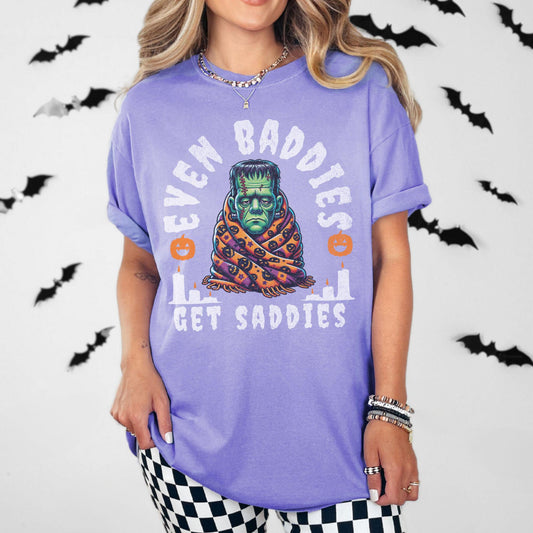 Even Baddies Get Saddies Frankenstein Halloween Comfort Colors Shirt