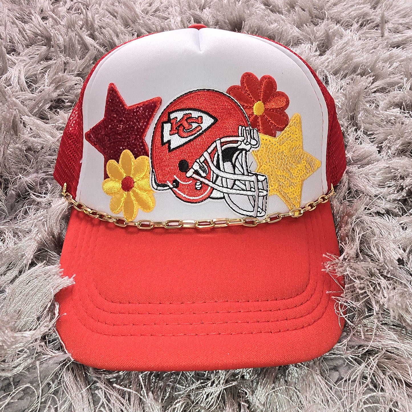 School Spirit Kanas Red and Gold Football Trucker Hat