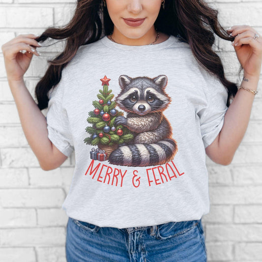 Merry & Feral Raccoon Christmas Shirt