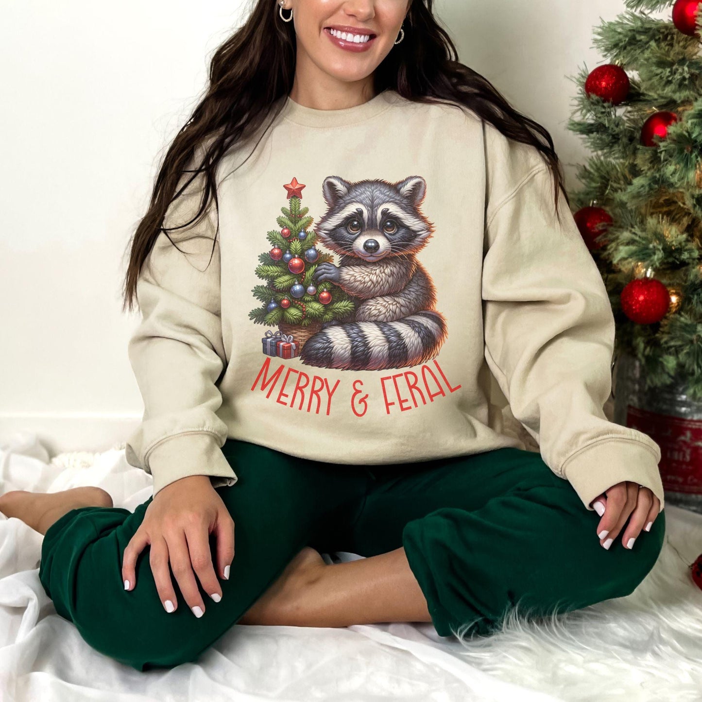 Merry & Feral Raccoon Christmas Sweatshirt, Trendy Christmas Shirt