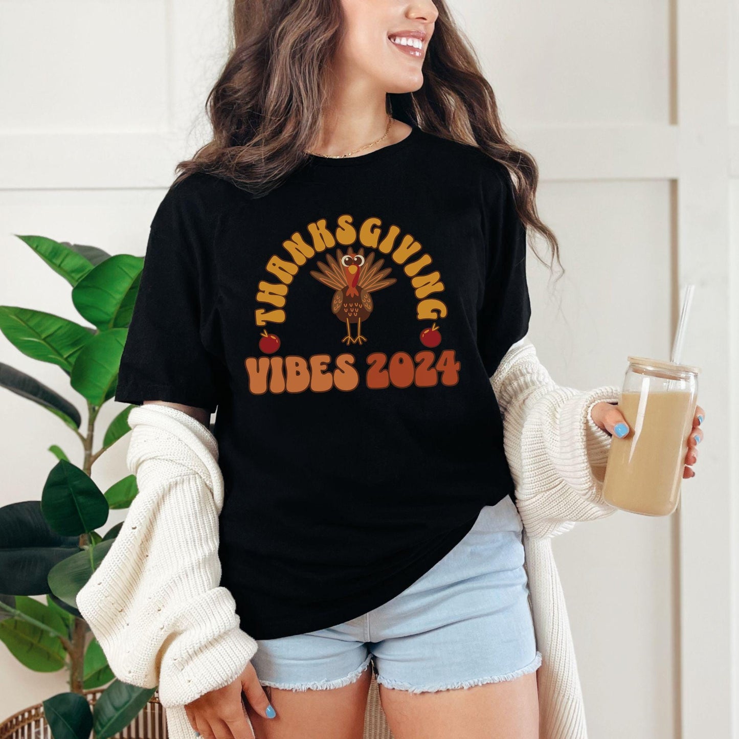 Fall Thanksgiving Vibes 2024 Unisex Softstyle T-Shirt, Fall Thanksgiving Shirt, Thanksgiving Fall Tee, Women's Fall T-shirt, Autumn Holiday