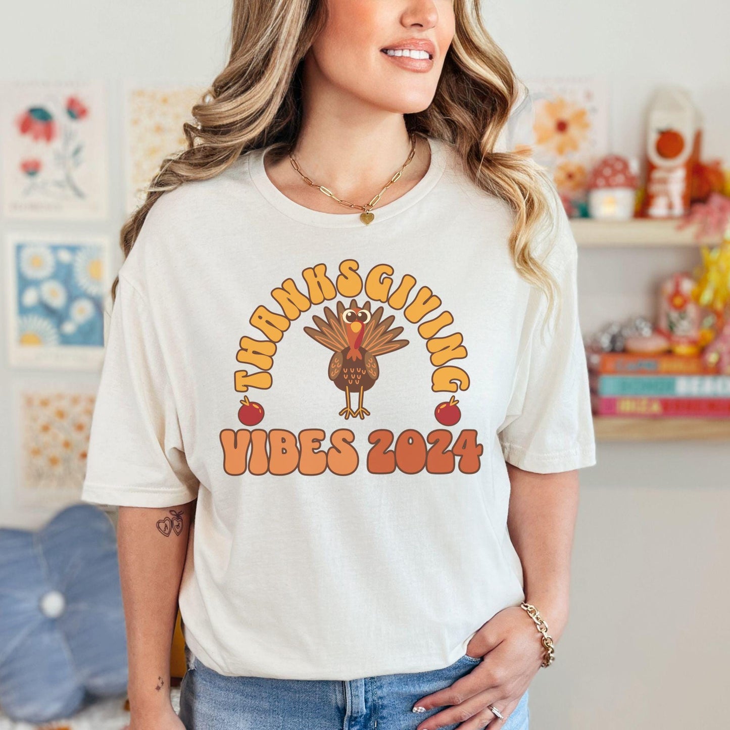 Fall Thanksgiving Vibes 2024 Unisex Softstyle T-Shirt, Fall Thanksgiving Shirt, Thanksgiving Fall Tee, Women's Fall T-shirt, Autumn Holiday