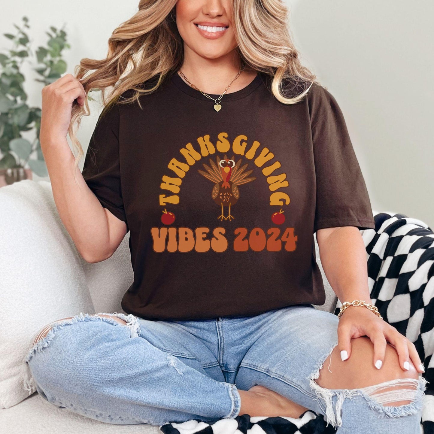 Fall Thanksgiving Vibes 2024 Unisex Softstyle T-Shirt, Fall Thanksgiving Shirt, Thanksgiving Fall Tee, Women's Fall T-shirt, Autumn Holiday